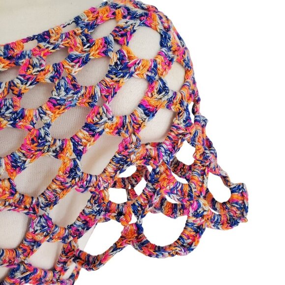 Crocheted Multicolor Chain Mail Open Weave Gold Metallic Threads Tunic Top S - Picture 5 of 14